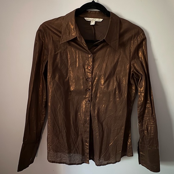 Metallic Brown Button-Up Shirt - Picture 1 of 3